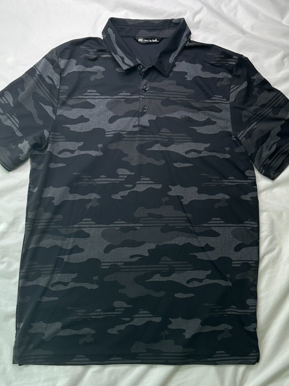 Travis Mathew Polo Shirt Men's XL Camo Black Beachside Stealth Golf Camouflage